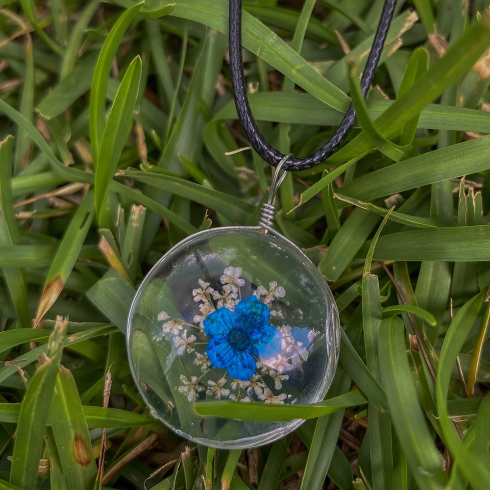 Glass Pressed Flower Necklace